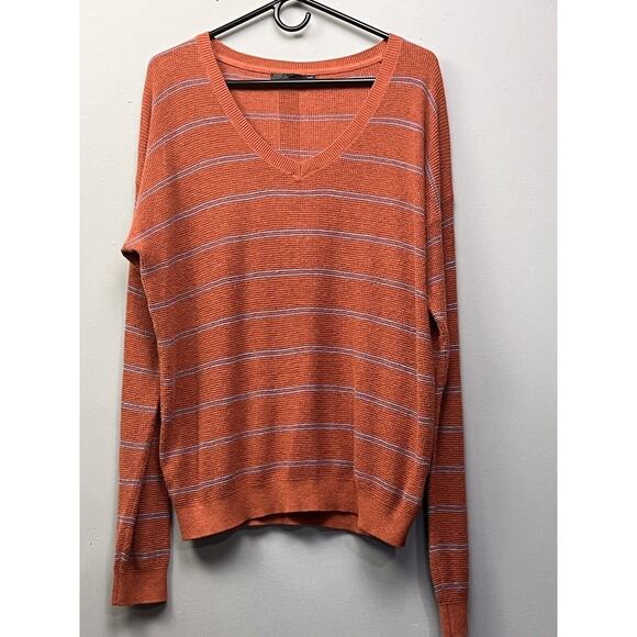 prAna Sweater Womens XL Striped Organic Cotton Waffle Knit V Neck Long Sleeve - Picture 1 of 8